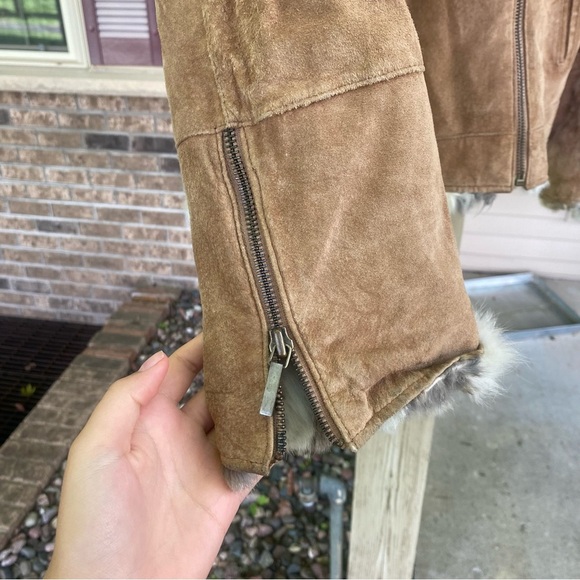 St. John’s Bay Vintage Rabbit Fur Trim Leather Jacket - Picture 6 of 11